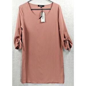 DDSOL Womens 3/4 Sleeve Simple Lines Boxy Relaxed Mid Dress Dusty Pink Size S